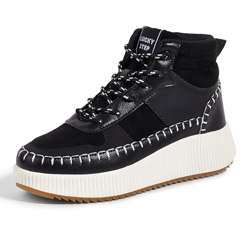 LUCKY STEP Women's Platform High Top Sneakers Fashion Zipper Woven Chunky Ankle Boots Casual Tennis Retro Braided Walking Shoes(Black,11)