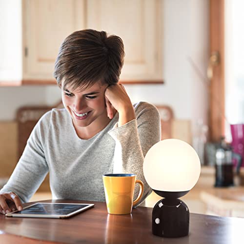 Brightech Mila Led Table Lamp - Bedside Reading Light With Elegant Marble Base, Modern Desk Lamp, Nightstand Lamp With Ambient Lighting For Bedrooms, Living Room, Den - Modern Globe Lamp Shade - Black #TOP5