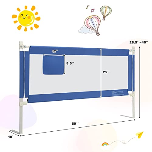 Baby Joy Bed Rail For Toddlers, 69’’ Extra Long, Height Adjustable & Foldable Baby Bed Rail Guard W/Storage Pocket & Double Safety Child Lock For Kids Twin Double Full Size Queen King Mattress (Blue) #TOP6