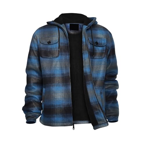 Winter Heavy Warm Sherpa Lined Fleece Plaid Flannel Jacket Men Plus Size S-5XL Big&Tall Mens Coat