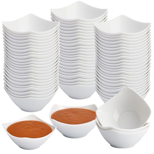 LemonRoad 50 Pcs Square Plastic Dipping Bowls Bulk 3 oz White Soy Sauce Serving Dishes Cups Condiment Dipping Bowls for Kitchen Restaurant Catering Camping BBQ Party Camping Buffet