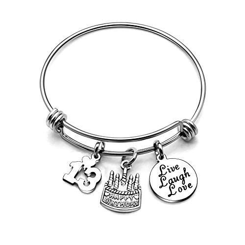 AGR8T Bangle Bracelets Gifts for Her Happy Birthday Bangles Cake Live Laugh Love Charms Women Girl (13th Birthday)