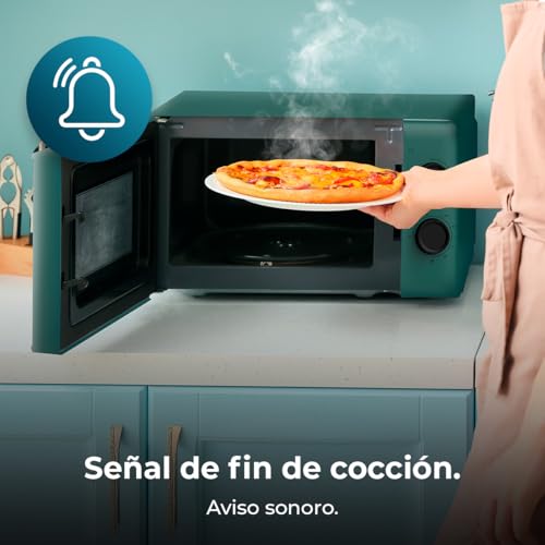 Cecotec Mechanische Mikrowelle mit Grill 20L Proclean 3110 Grün. 700W in 6 Stufen und 800W Grill, Auftaumodus, Garzeit-Endsignal, Innenleuchte, 30-Minuten-Timer, Grünes Design