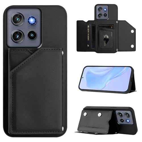 Motorola G 5G 2025 Coque Portefeuille Antichoc LEMAXELERS Housse Protection Rabat Noir