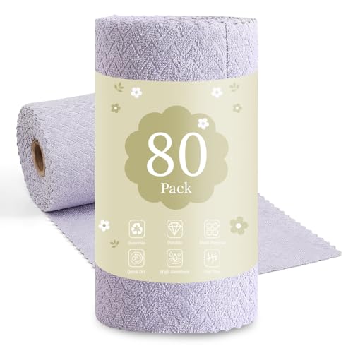 Image of 80 Pack Microfiber Cleaning Cloth Roll Reusable Paper Towels 12 inchx12 inch Tear Away Cloth,Absorbent Dish Rags for House Kitchen,Wash Cloths,Lint Free Rags for Window Cars Cleaning Supplies