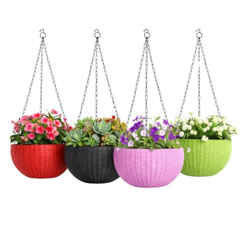 Image of Plastic Plant Pot With Hanging Chain, Multicolour, Pot Diameter -7.1 Inch, Pot Height-4.8 Inch, Pot Thickness-3 mm, Chain Length-13 inch approx., 4 Pieces