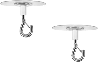 2 PCS Adhesive Ceiling Hook Sturdy Sticky Hook Heavy Duty Self-Stick Ceiling Hooks No Drilling Ceiling Hooks for Kitchen, Bathroom, Office, Plants, Wind Chimes, Lights, and Balloons