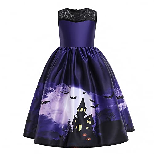 CUTIECLUB Robe d'Halloween à manches courtes en dentelle pour fille Motif citrouille fantôme, violet, 11-12 ans Cover