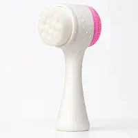 Escova de Limpeza Facial 2 em 1 Massageador e Esfoliador em Silicone com Cerdas Macias e Esponja Skin Care (Branco)