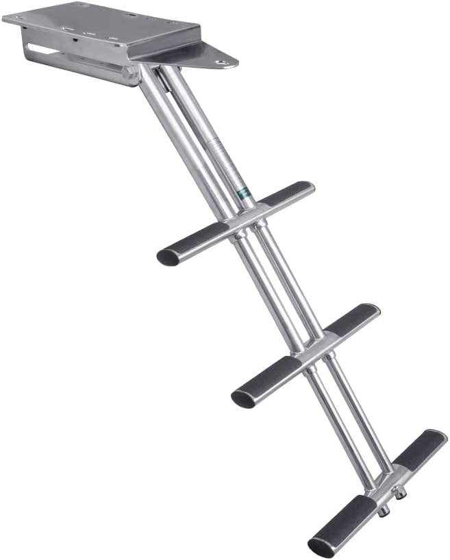 White Water AM1303UPM-316 Heavy Duty 316 Stainless Steel Marine Grade Boat Under Platform Telescoping Sport Dive Ladder, 3-Step with Treads