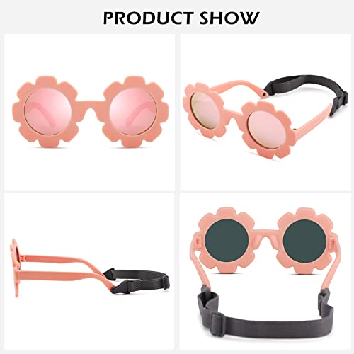 Image of Hycredi Flexible Bendable Flower Baby Polarized Sunglasses with Strap for Newborn Infant Girls Age 0-24 Months