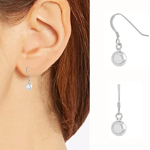 Ritastephens Sterling Silver Shiny Ball Dangle Drop Hook Clasp Earrings 8mm, 10mm4