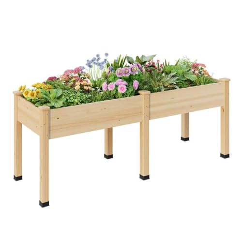 Image of Wood Raised Garden Bed, 72x24x30in Elevated Wooden Planter Box with Legs Standing Growing Bed for Backyard, Patio, Balcony with Bed Liner, 200 Pound Capacity