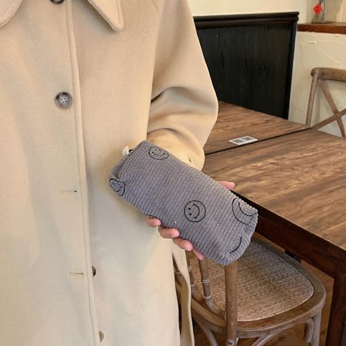 Image of Pencil Case Lightweight Aesthetic Pen Case Office College School Storage Bag Pouch Holder Box Organizer Makeup Pouch Cosmetic Bag for Girls Boys Kids (Smile-Gray)
