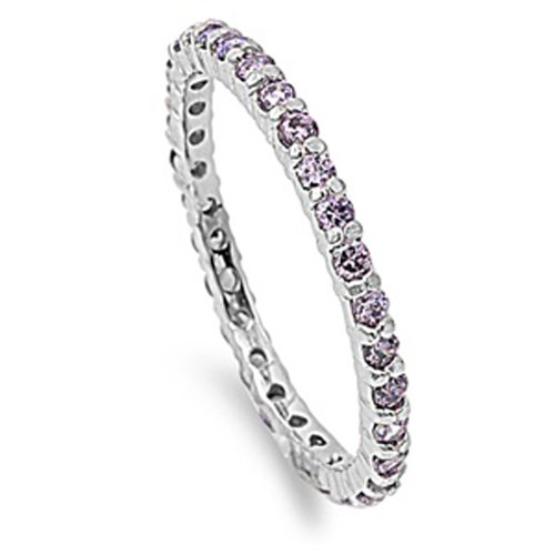 Oxford Diamond Co Stackable Simulated Amethyst Cubic Zirconia Eternity Anniversary Band .925 Sterling Silver Ring Size 9