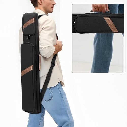 Rexmica 1x1 Billard Queue Tasche für bis zu 1 Unterteile und 1 Schäfte, Billiardstock Tasche mit abnehmbarem Schultergurt und vordere Zubehörtasche, Schwarz