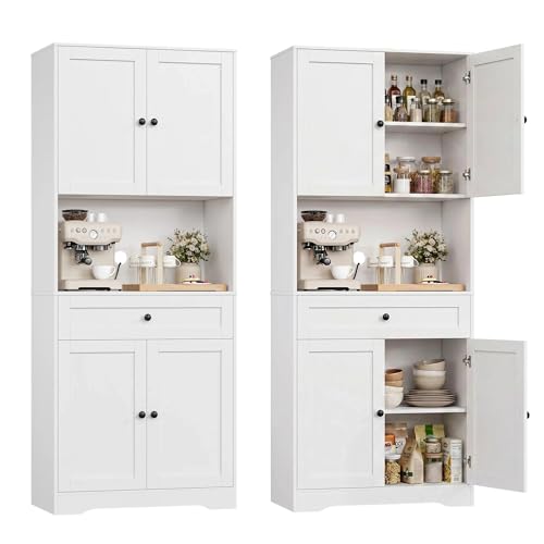 FOREHILL Buffet Cuisine, Meuble Cuisine avec 4 Portes 1 Tiroir, Meuble de Rangement avec Trou de Câbles Étagères Réglables Vaisselier Salle à Manger pour...