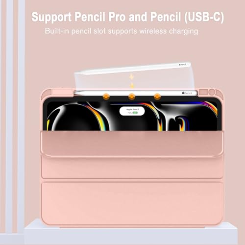 Image of ZryXal New iPad Pro 13 Inch Case (M5) 2025 / (M4) 2024 with Pencil Holder, Smart iPad Case [Support Pencil Pro and Pencil (USB-C)], Support Touch ID and Auto Wake /Sleep (Rose Gold)