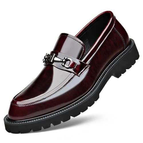 Men's Patent Leather Chunky Heel Penny Loafers Vintage Metal Decoration Slip-On Casual Formal Work Shoes Lug Sole Non-Slip Loafers