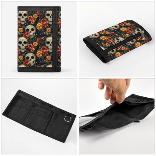 Floral Skull A Print Wallet for Men, 8 Credit Card Holder Slim Minimalist Front Pocket Small Mens Bifold Wallets4