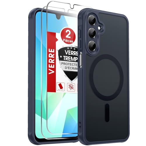 LeYi Coque Magnétique pour Samsung Galaxy A16 / A 16, avec 2 Verre Trempé, Compatible avec MagSafe, Étui Housse Antichoc Bumper TPU Dos Translucide Mat...