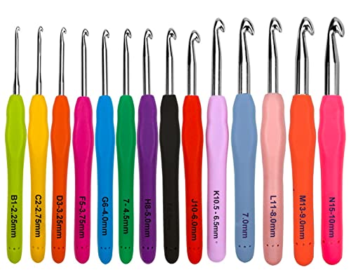 Mdoker Extra Long Crochet Hooks Size(2.25mm-10mm) Ergonomic Grip Soft Handles for Handmade DIY Crocheting Crochet Hook Needles for Arthritic Hands
