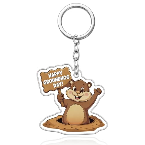MOEXUKO Groundhog Day Decorations Cute Groundhog Keychain Groundhogs Lovers Gifts Spring Centerpieces Decor Animal Themed Gifts for Daughter Son Friends Funny Groundhogs Day Party Keyring