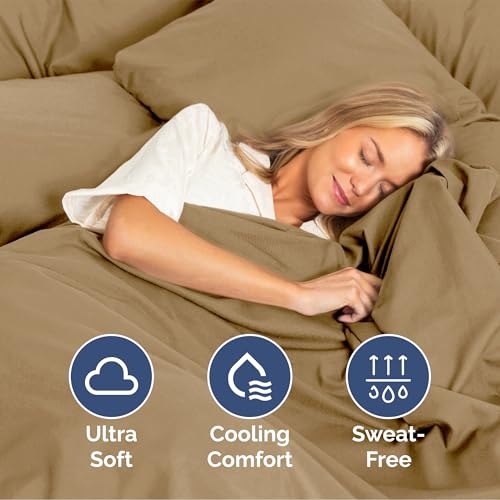 Image of Queen Size 4 Piece Sheet Set - Ultra Soft & Cooling Bed Sheets - Caramel | Fits 8 Inch to 16 inch Mattress, Wrinkle Free & Fade Resistant with Deep Pockets, Breathable, Comfy Hotel Luxury Bedding
