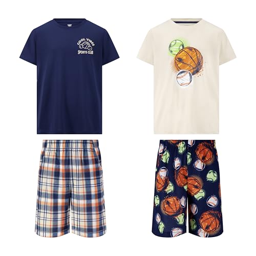 Image of US Angels Pajamas Set for Boys, 4-Piece Set, Short Sleeve Shirt with Pajama Shorts