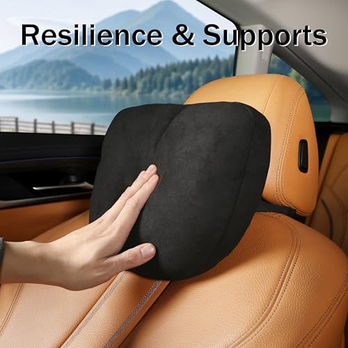 POKSRI 2stk Auto-nackenkissen,kopfstütze Auto nackenstütze,Superfiber Wildleder Unterstützung Kissen,Pflanzenbasiertes Polyester,30x19cm Nachfüllbar&Verstellbar Fahrzeug(Schwarz)