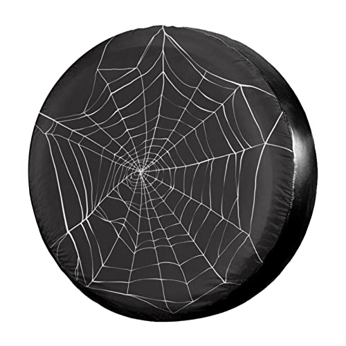 Foruidea White Spider On Dark Spiderweb Pattern Spare Tire Cover Dust-Proof Wheel Tire Cover Fit Trailer, RV, SUV and Many Vehicle 17 Inch
