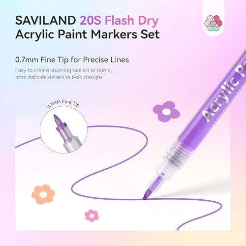 Image of SAVILAND 24 Colors Nail Art Pens Set, 0.7mm Fine Tip Nail Polish Pens