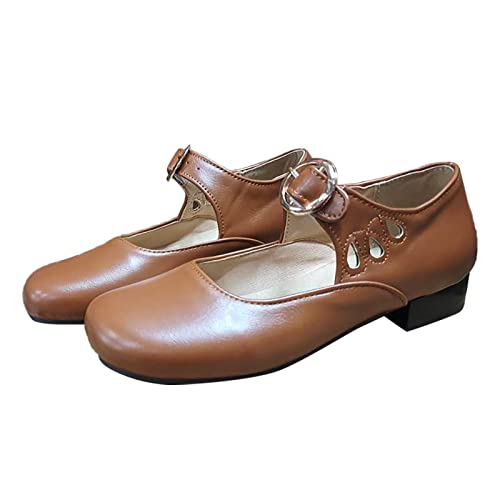 Hbeylia Women's Fashion Mary Jane Shoes Vintage Round Toe Ankle Strap Anti Slip Low Heels Pumps Oxford Dress Loafers Slip-On Flats Shoes for Wedding Halloween Christmas Party4