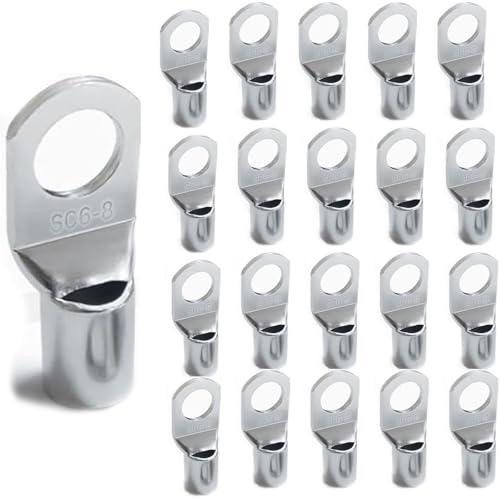 Terminales eléctricos con ojal, 20 terminales eléctricos de crimpado, conectores Faston para conexiones seguras (SC6-8)