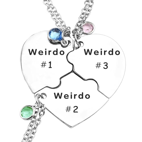 Weirdo Necklace Heart Bff for 3 Best Friend Sister Friendship Jewelry