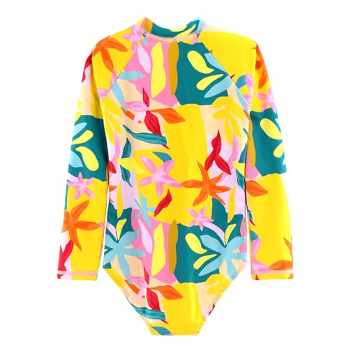 Image of Girls Long Sleeve One Piece Swimsuit Rash Guard Swimwear Zipper Quick Dry Bathing Suits Sun Protection UPF 50+ (Ages 4-12)
