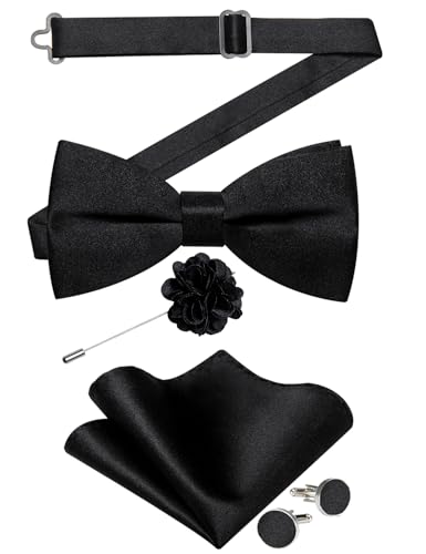 DiBanGu Mens Satin Pre-tied Bowtie Shiny Solid Bow Tie and Pocket Square...