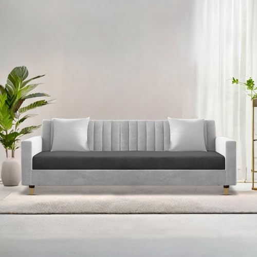 Image of Casaliving Garcia 3 Seater Sofa Set for Living Room (Black Grey Colour) Premium Fabric Sofa