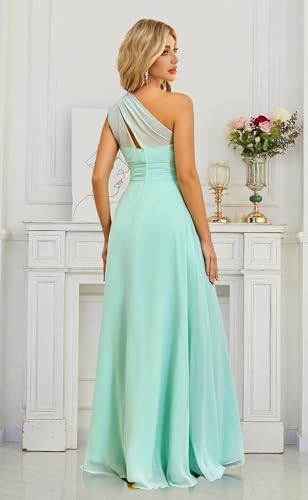 Chiffon One Shoulder Bridesmaid Dresses with Slit Sleeveless Floor Length Formal Dress for Women2