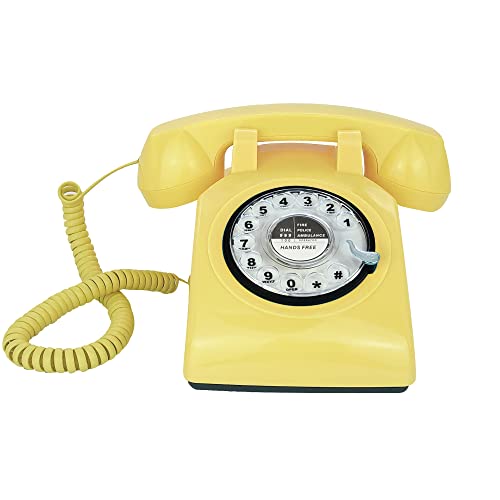 Telpal Retro Single Line Corded Desk Telephone Classic Vintage Rotary Dial Hands Free Landline Phone For Home/Office/Hotel, Antique Phones For Seniors Gift (Yellow) #TOP15