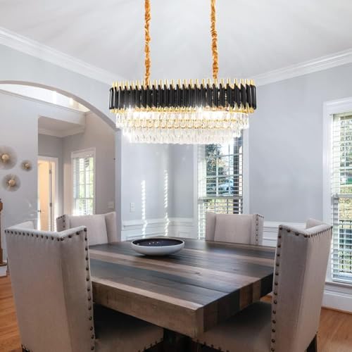 Image of Modern K9 Crystal Chandeliers Gold -Round Crystal Chandelier for Living Room Colors.Warm White, Moon Light,Golden,Led Plate Included (Black Gold, 600X300MM)