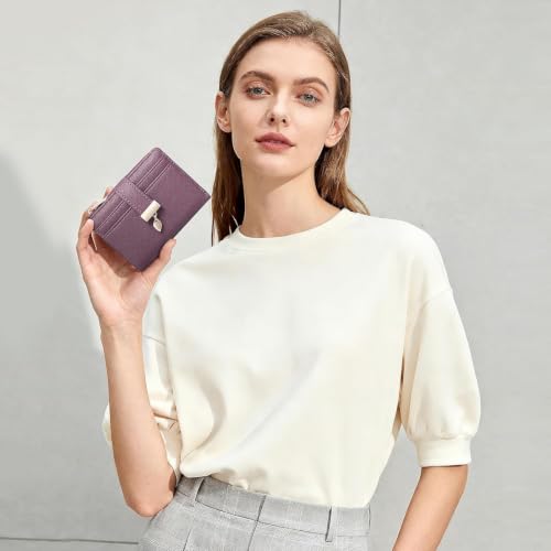 Image of Pomelo Best Wallet Women Bifold Leather Wallets for Women Credit Card Holder with ID Window Zipper Coin Pocket Deep Purple