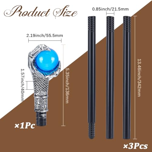 Image of GORGECRAFT Vintage Walking Stick Antique Cane Plastic Halloween Party Cosplay Scepter Silver Eagle Claw Blue Ball Grasping King Wand Costume Cane Handle Knob Punk Prop for Themed Events Stage Shows