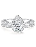 Oivley 2CT Pear Shaped Wedding Ring Set, Women's Bridal Rings Sets with 18K White Gold Plated Fake Wedding Ring Set 925 Sterling Silver Cubic Zirconia Wedding Set for Women Engagement Ring Set Size-70