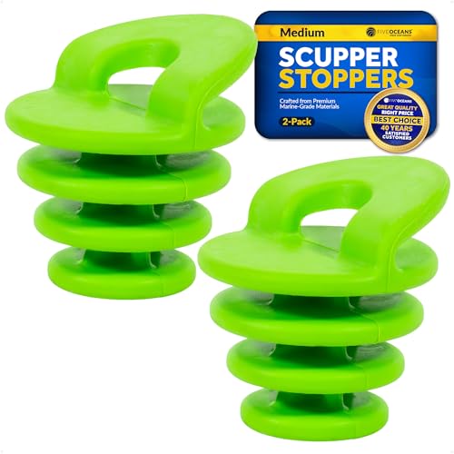 Five Oceans Kayak Plugs - Scupper Plugs for Kayak 2-Pack, Medium, Fits Drain Holes 1-1/4" to 1-3/4", Scupper Plug Drain Hole Stoppers with Handle - Universal Kayak Plugs for Sit on Top - FO4756
