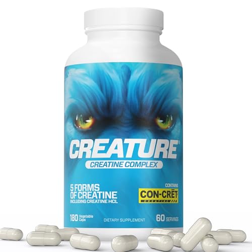 CREATURE® Creatine Complex - Creatine Monohydrate Capsules with 5 Types of Creatine Including Con-Cr?t® Creatine HCL, Promotes Muscle, Strength, Endurance, Brain Health, 180 Veggie Caps, 60 Servings