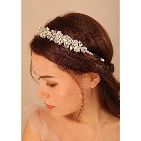 BERYUAN Hairband, Women Handmade Pearl Crystal Flower Headband, Silver, for Bride, Bridesmaid, Wedding Headpiece, Hair Accessories Cover