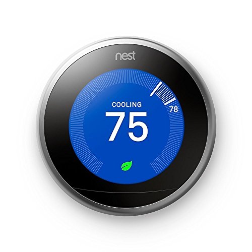 Nest T3007ES Learning Thermostat Easy Temperature Control Stainless Steel Construction Works Alexa, Silver