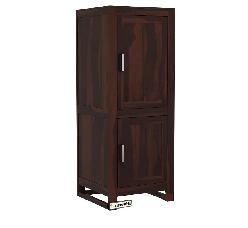 Image of Sheesham Wood Wardrobe with 2 Door and 4 Shelves Storage for Bedroom Wooden Almirah for Clothes for Living Room Bedroom Home, Solid Wood Furniture (Dark Walnut)