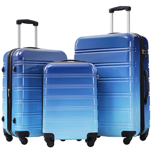 Hardshell Luggage Sets 3 Piece Gradient Color Expandable Suitcase with Spinner Wheels and TSA Lock Lightweight 20